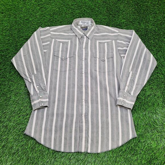 Vintage 90s Panhandle Slim Stripes Shirt M/L 22x30 Gray Pink - Picture 1 of 12